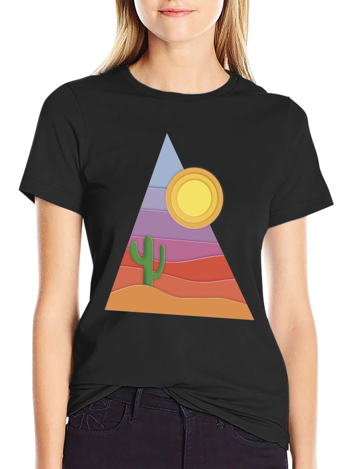 Desert Graphic T-Shirt - Cactus Sun Triangle Design