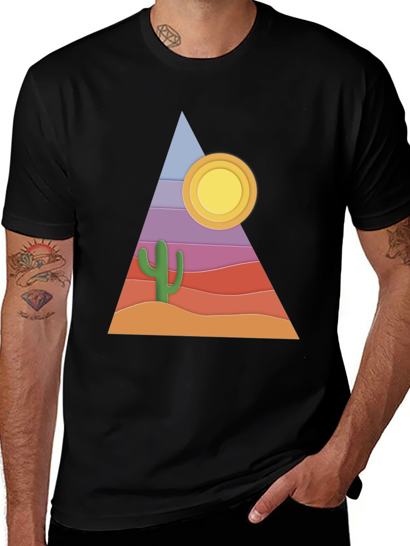 Desert Graphic T-Shirt - Cactus Sun Triangle Design