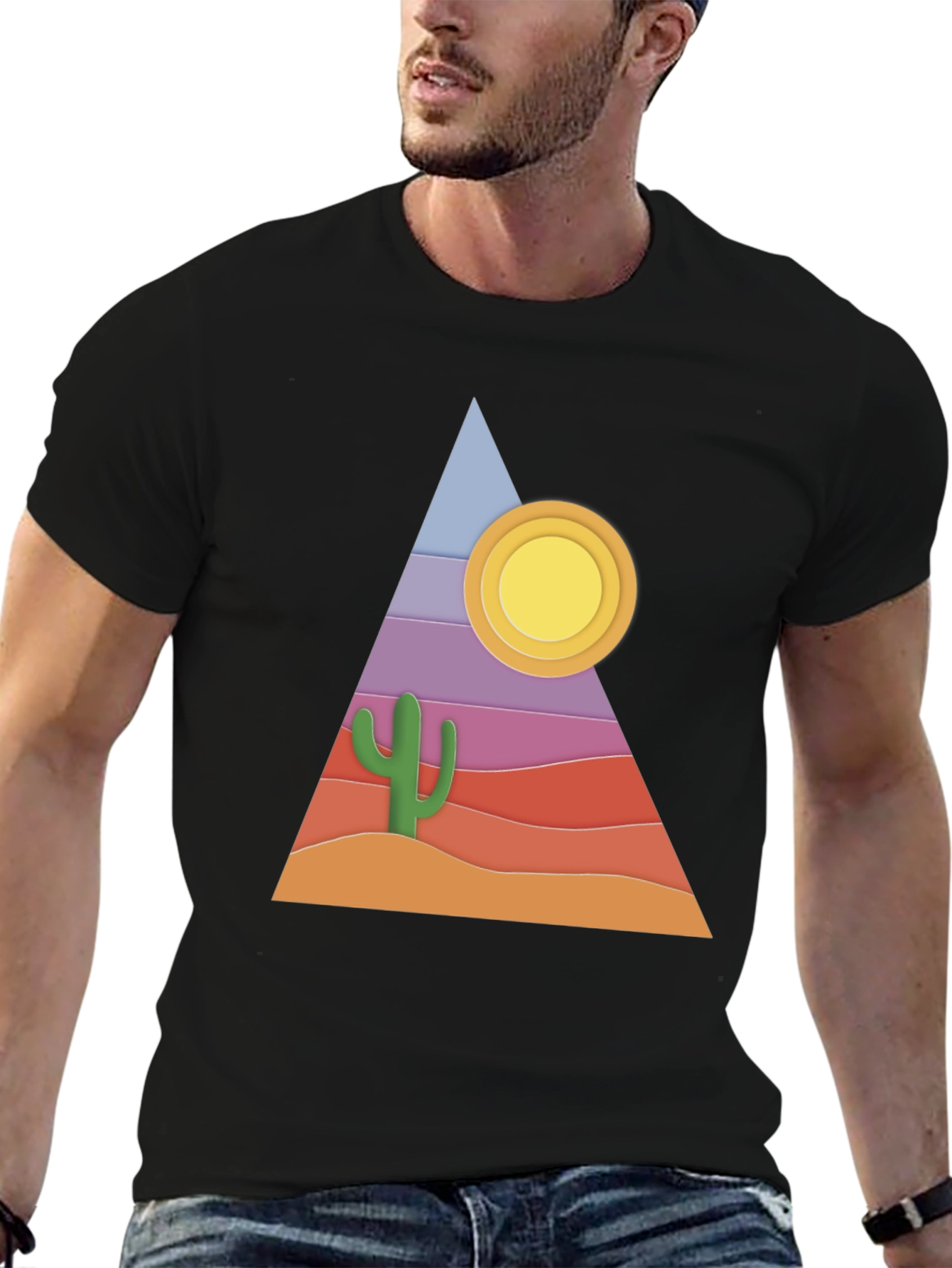 Desert Graphic T-Shirt - Cactus Sun Triangle Design