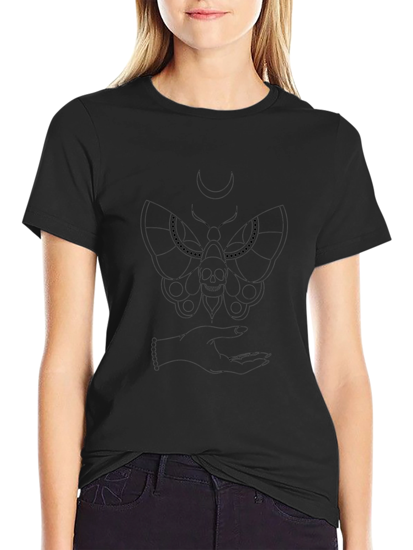 Moth & Skull Graphic Black T-Shirt