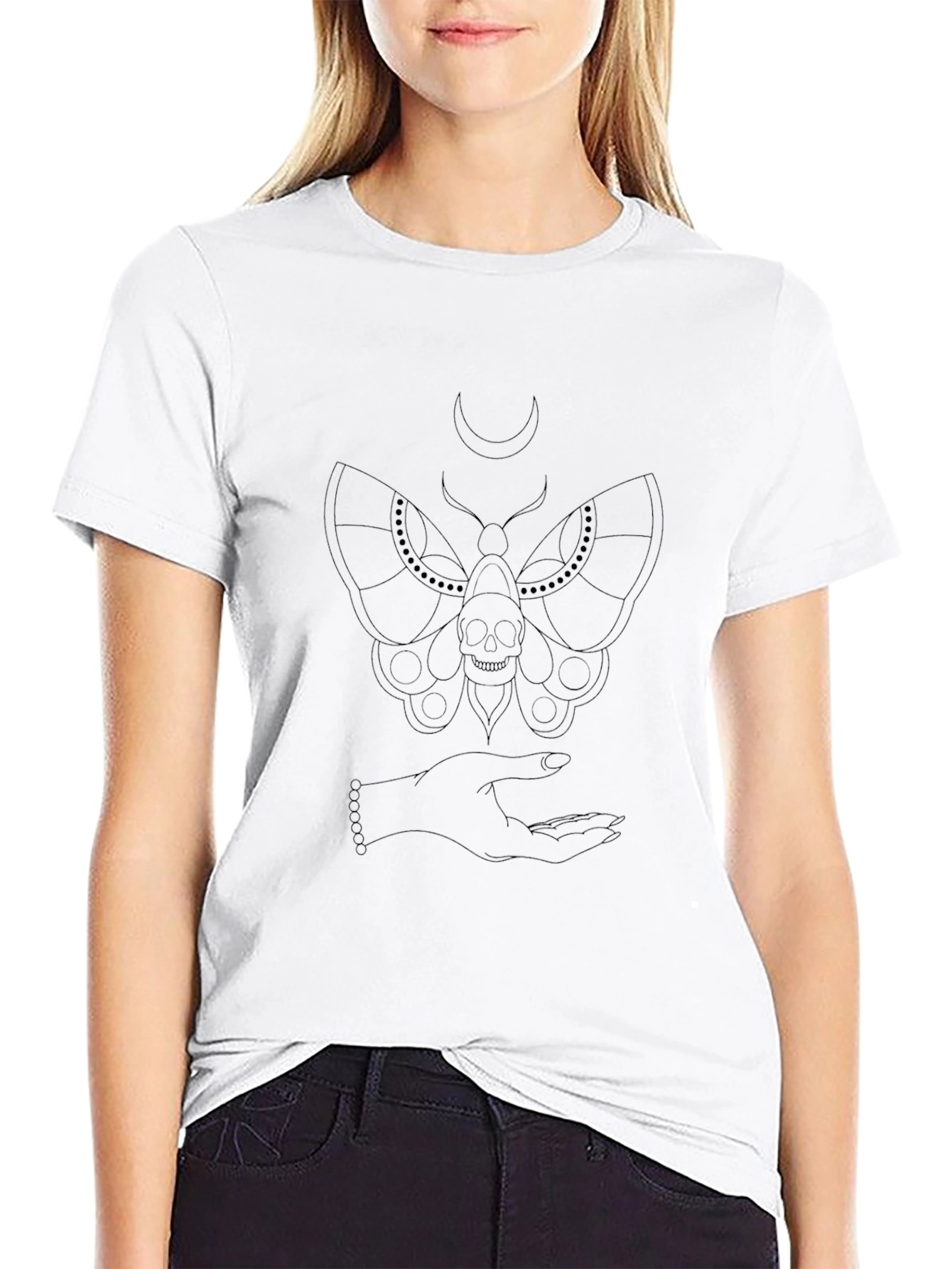 Moth & Skull Graphic Black T-Shirt