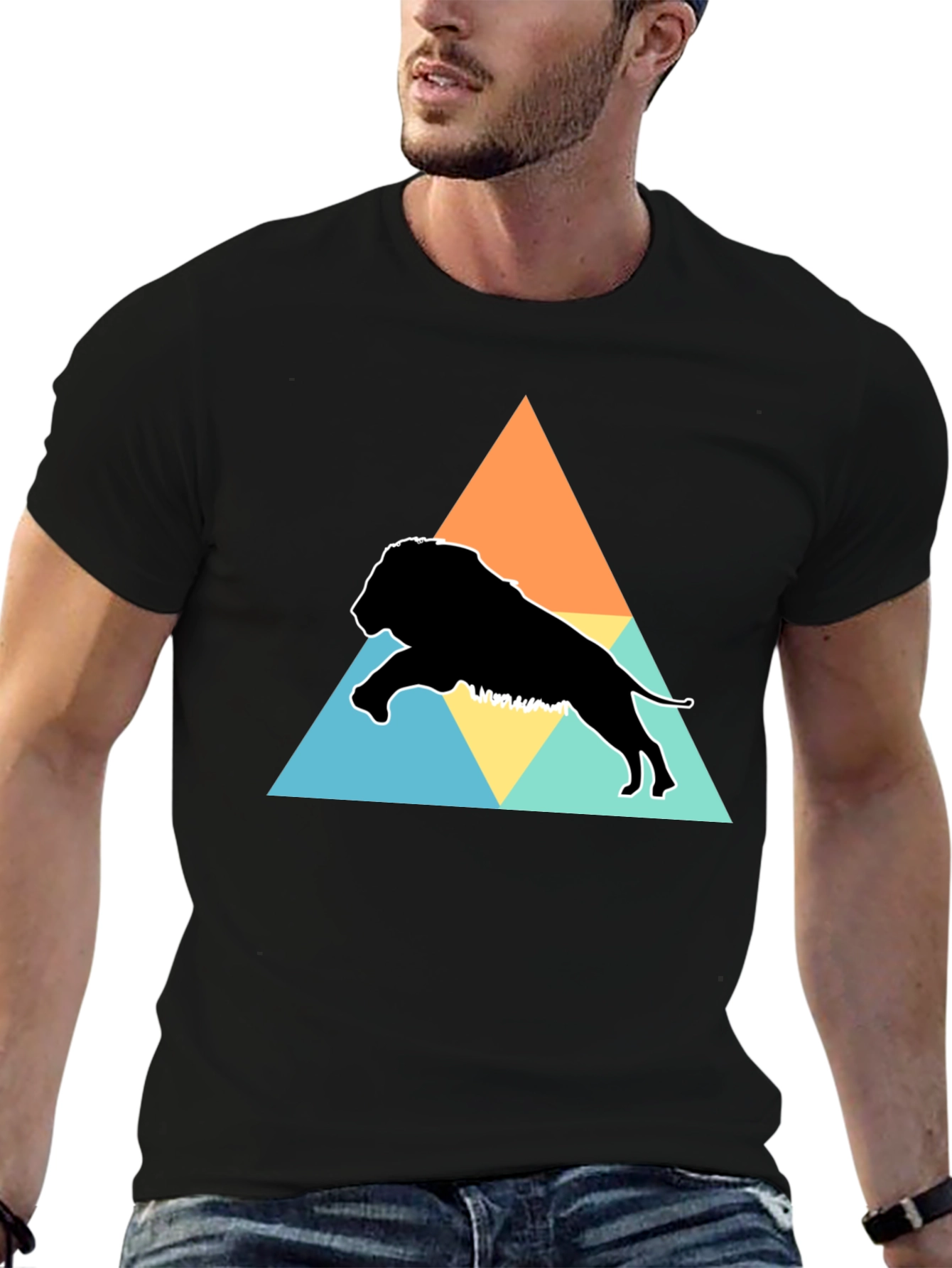 Lion Triangle Graphic Tee - Black