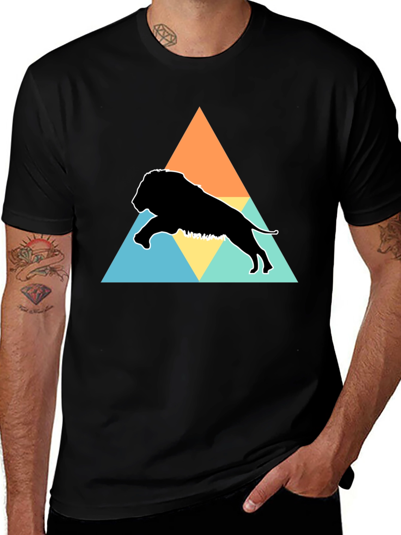Lion Triangle Graphic Tee - Black