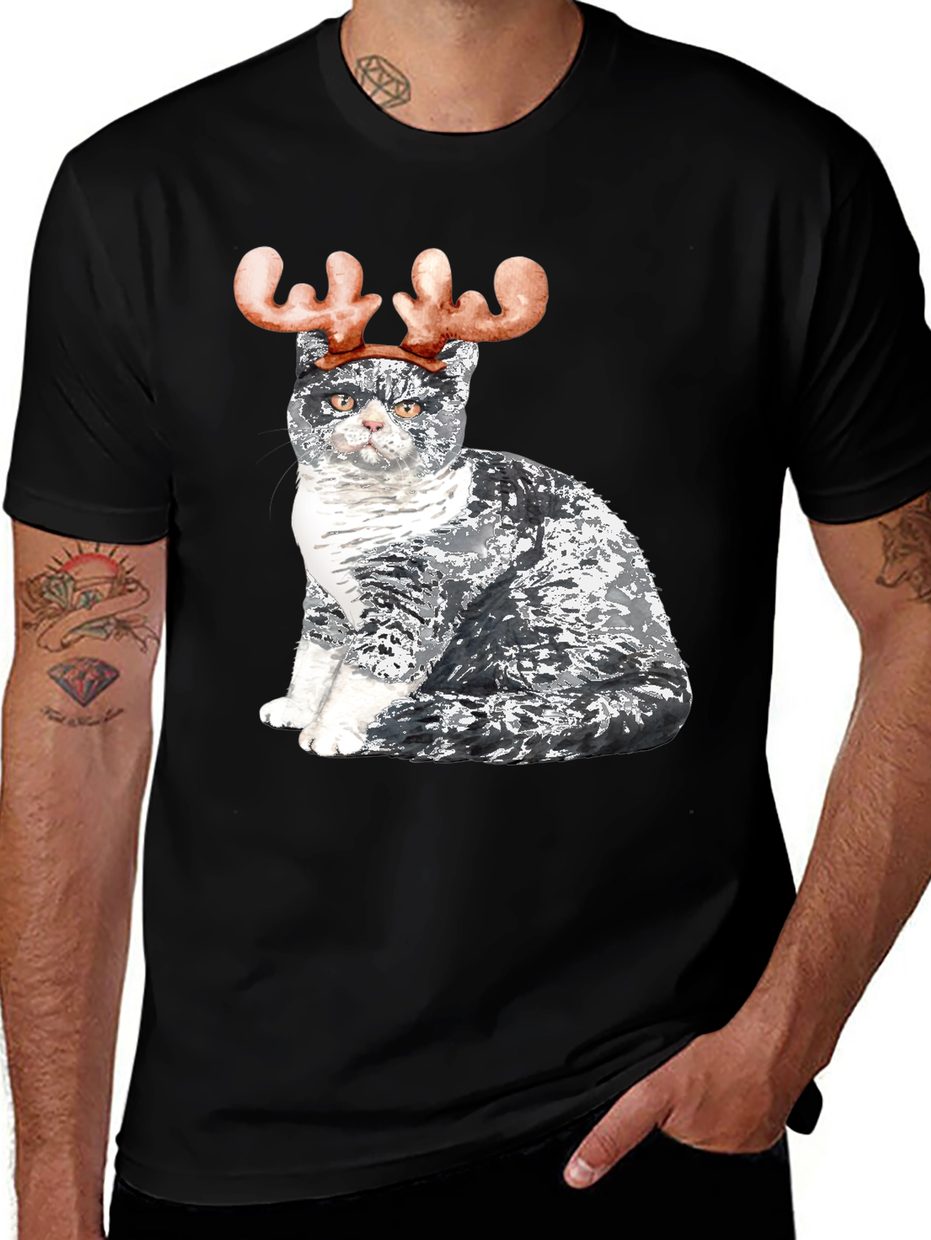 Cat with Reindeer Antlers T-Shirt