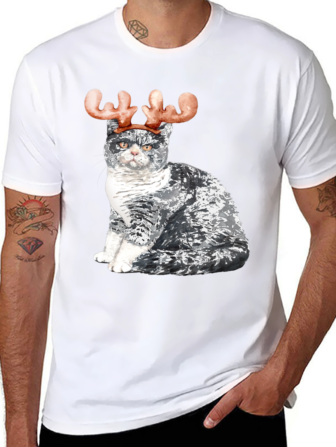 Cat with Reindeer Antlers T-Shirt