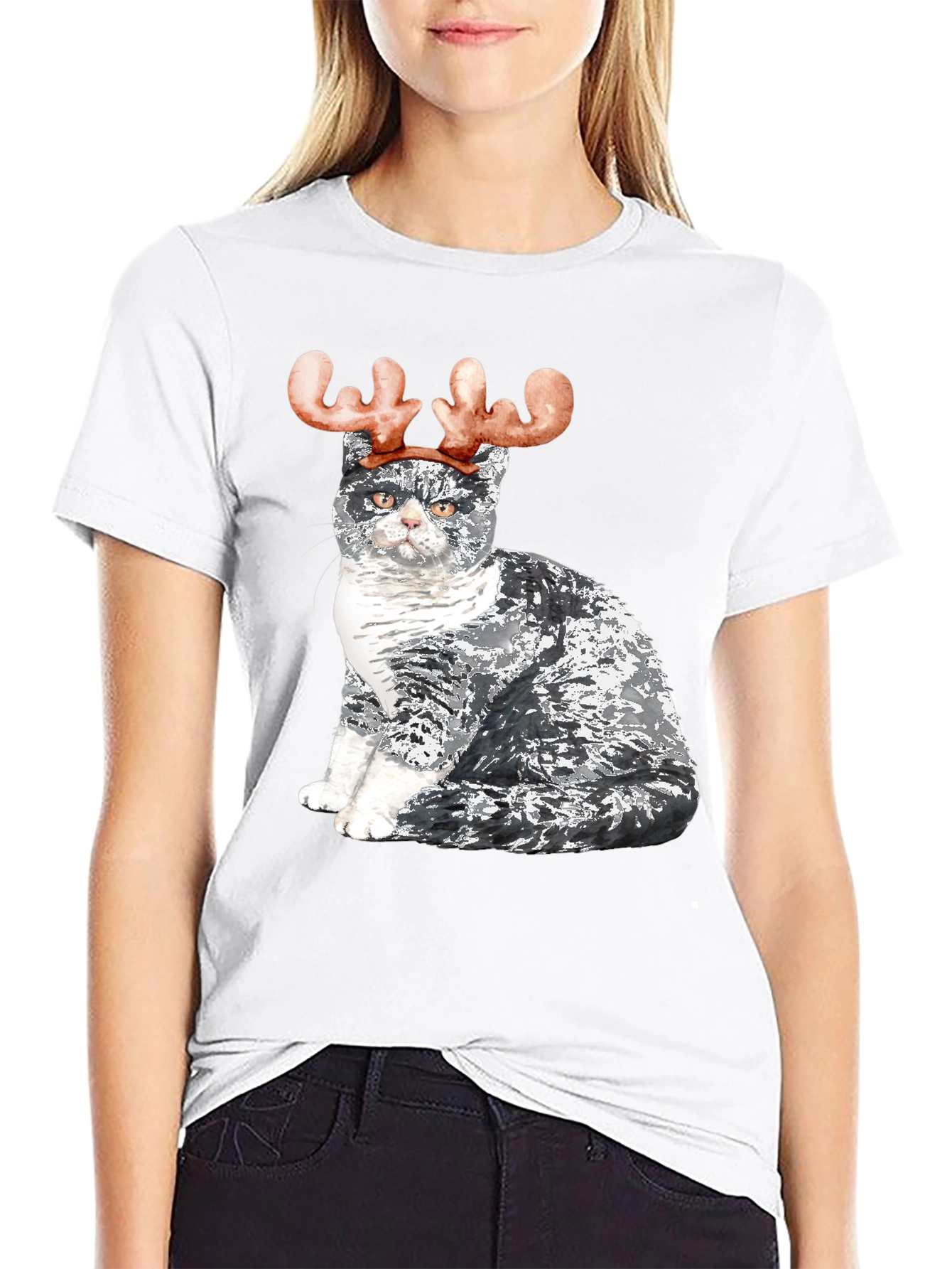 Cat with Reindeer Antlers T-Shirt