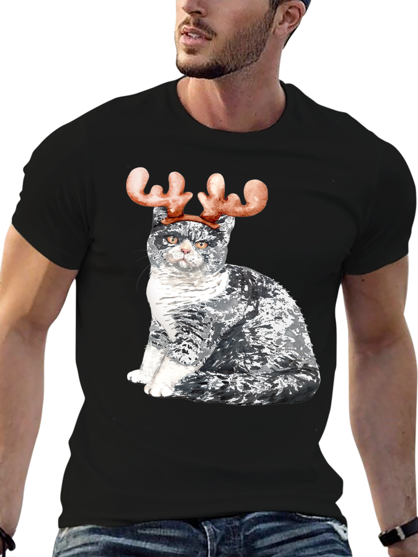 Cat with Reindeer Antlers T-Shirt