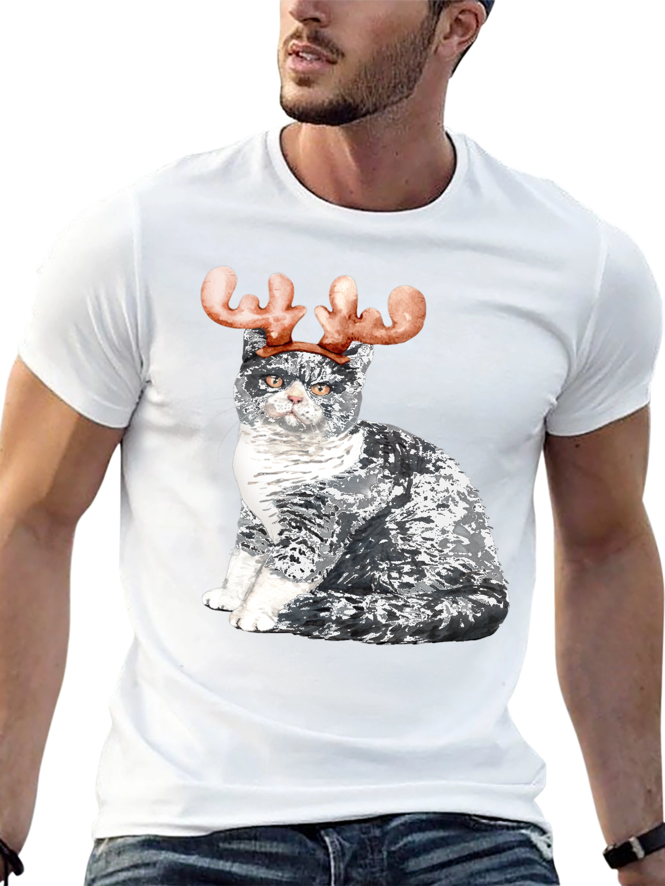 Cat with Reindeer Antlers T-Shirt