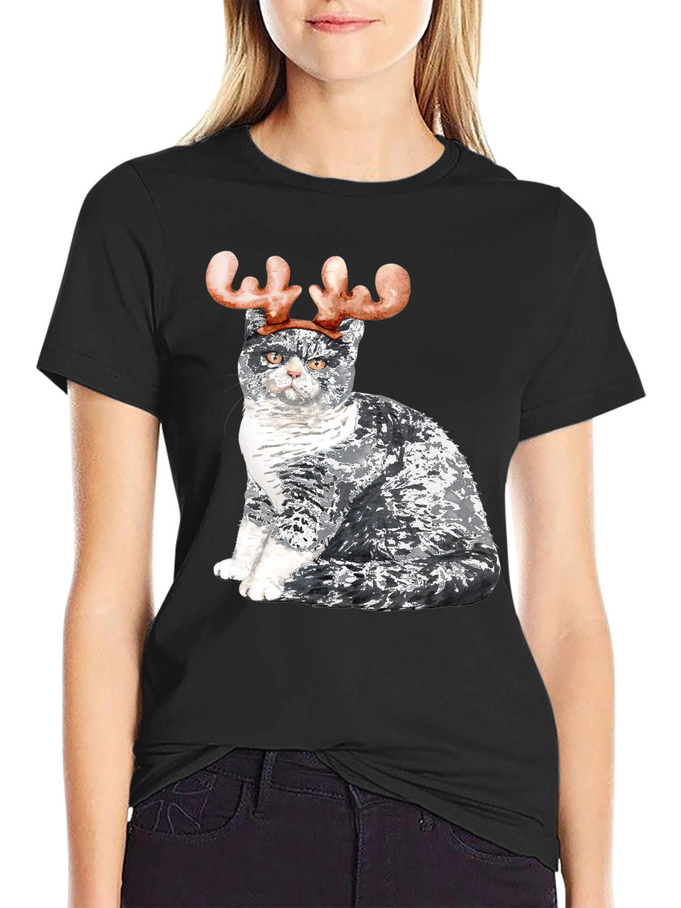Cat with Reindeer Antlers T-Shirt