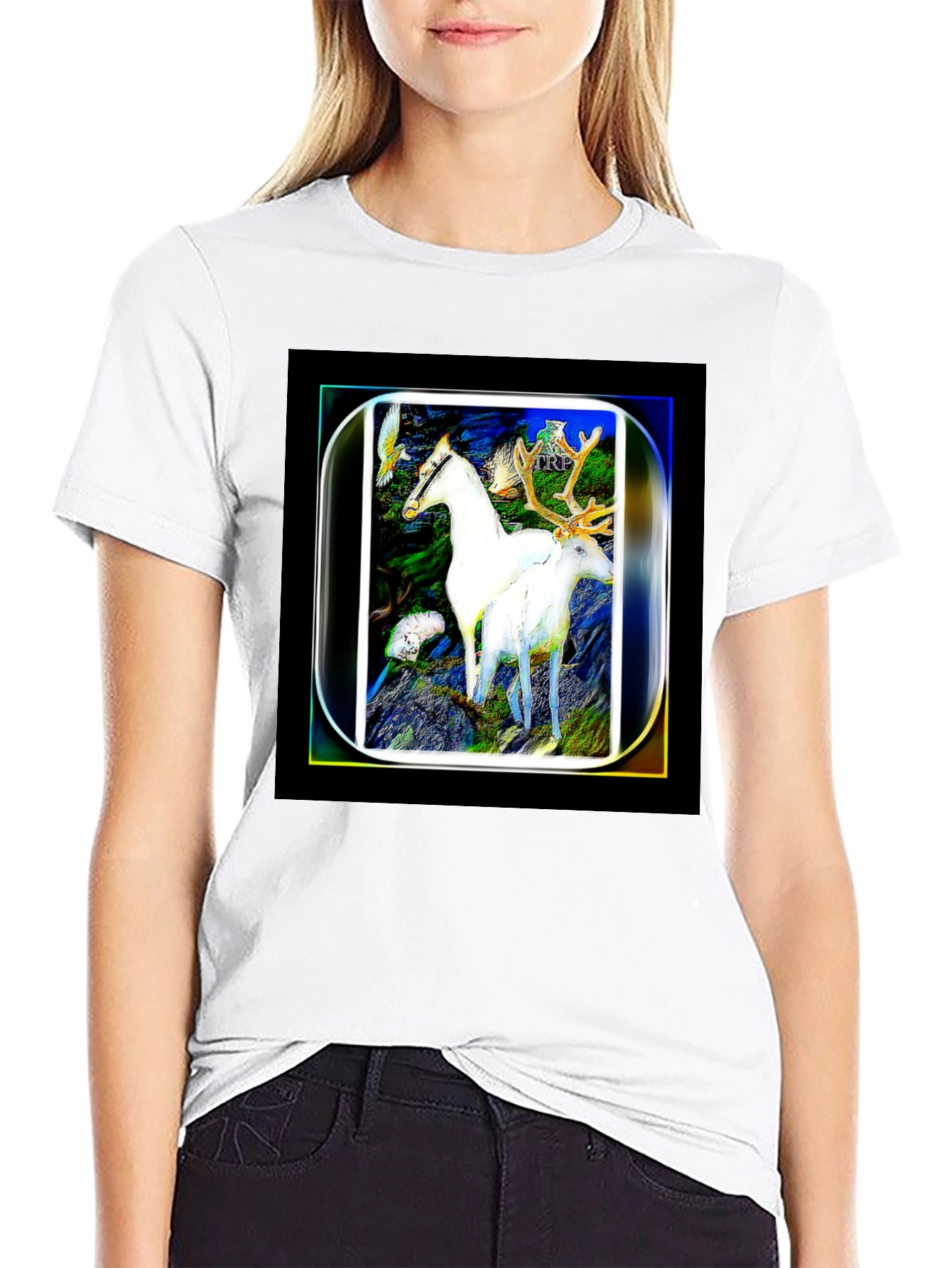 Mystic Horse & Deer Graphic Tee - Black