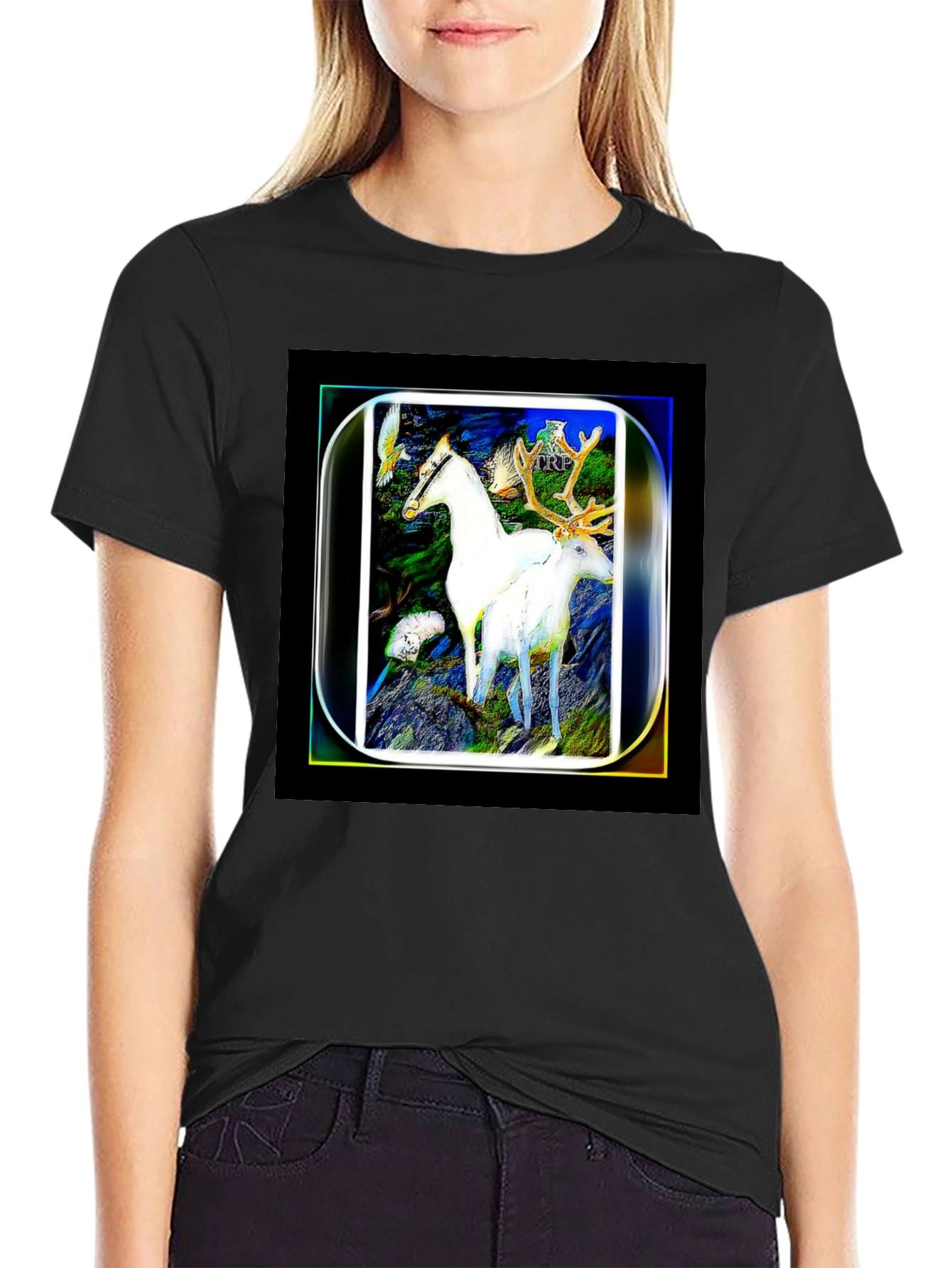 Mystic Horse & Deer Graphic Tee - Black