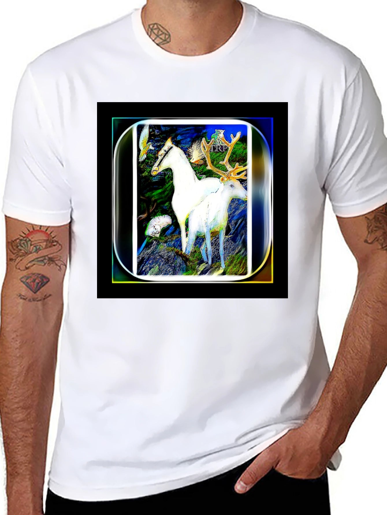 Mystic Horse & Deer Graphic Tee - Black