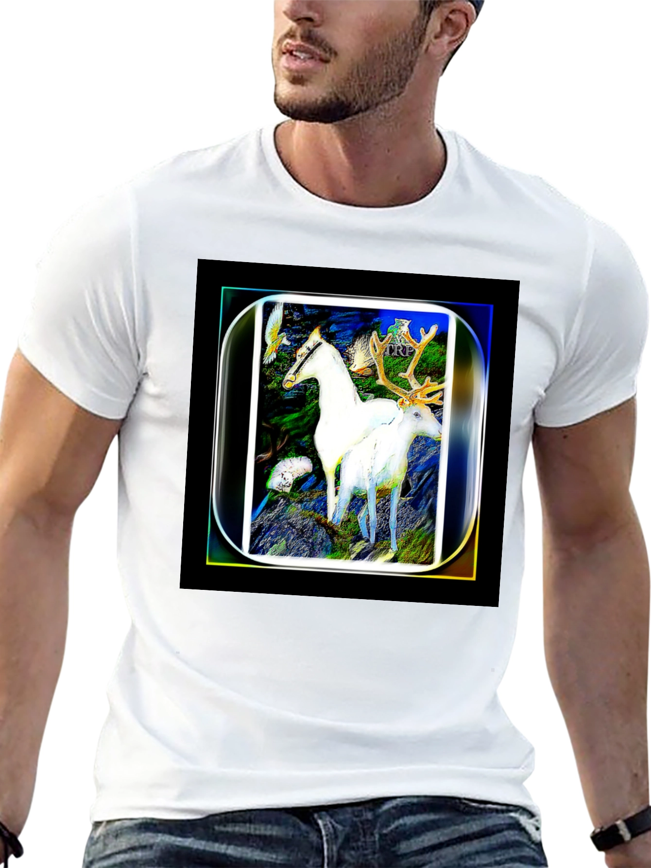 Mystic Horse & Deer Graphic Tee - Black