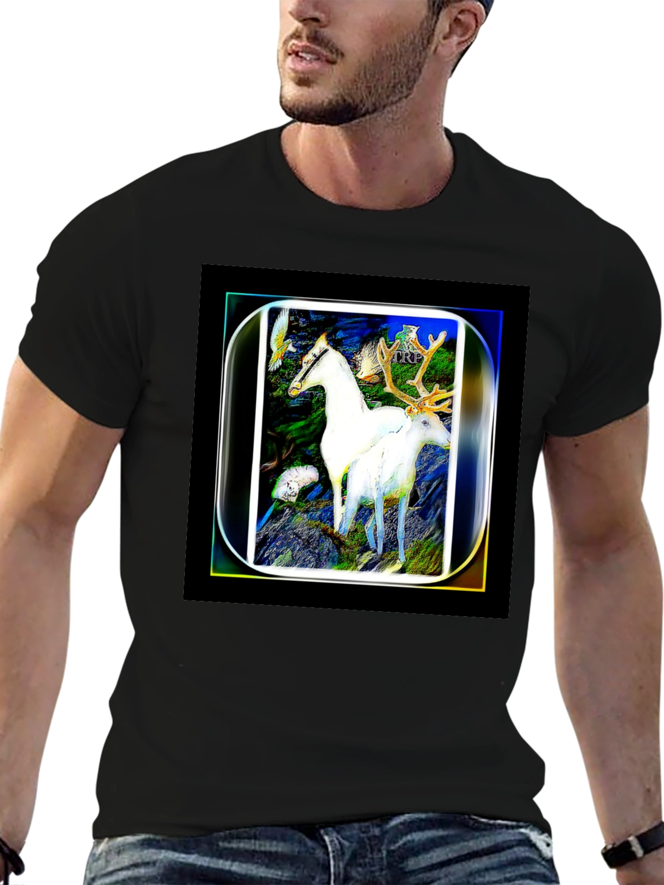 Mystic Horse & Deer Graphic Tee - Black