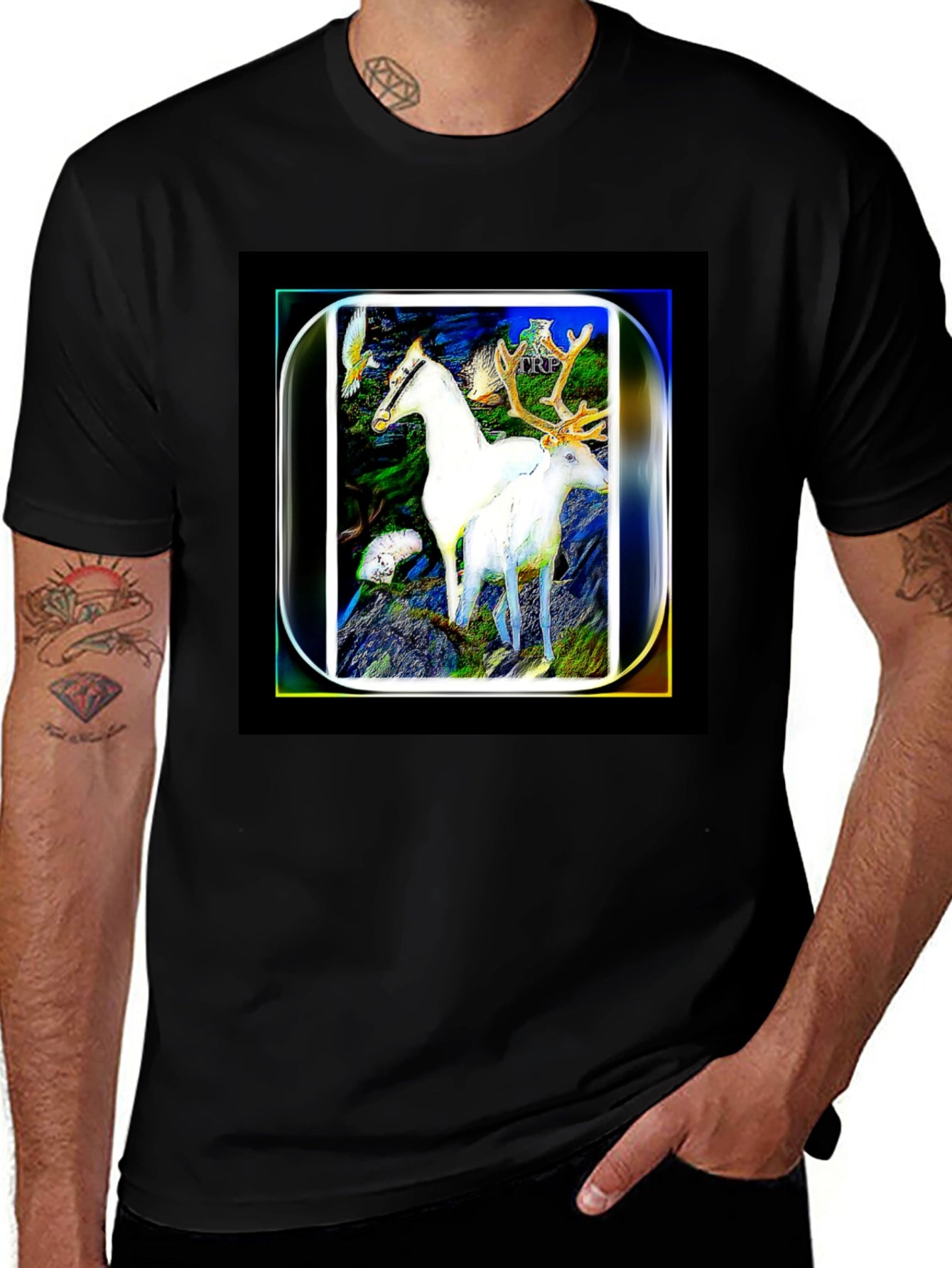 Mystic Horse & Deer Graphic Tee - Black