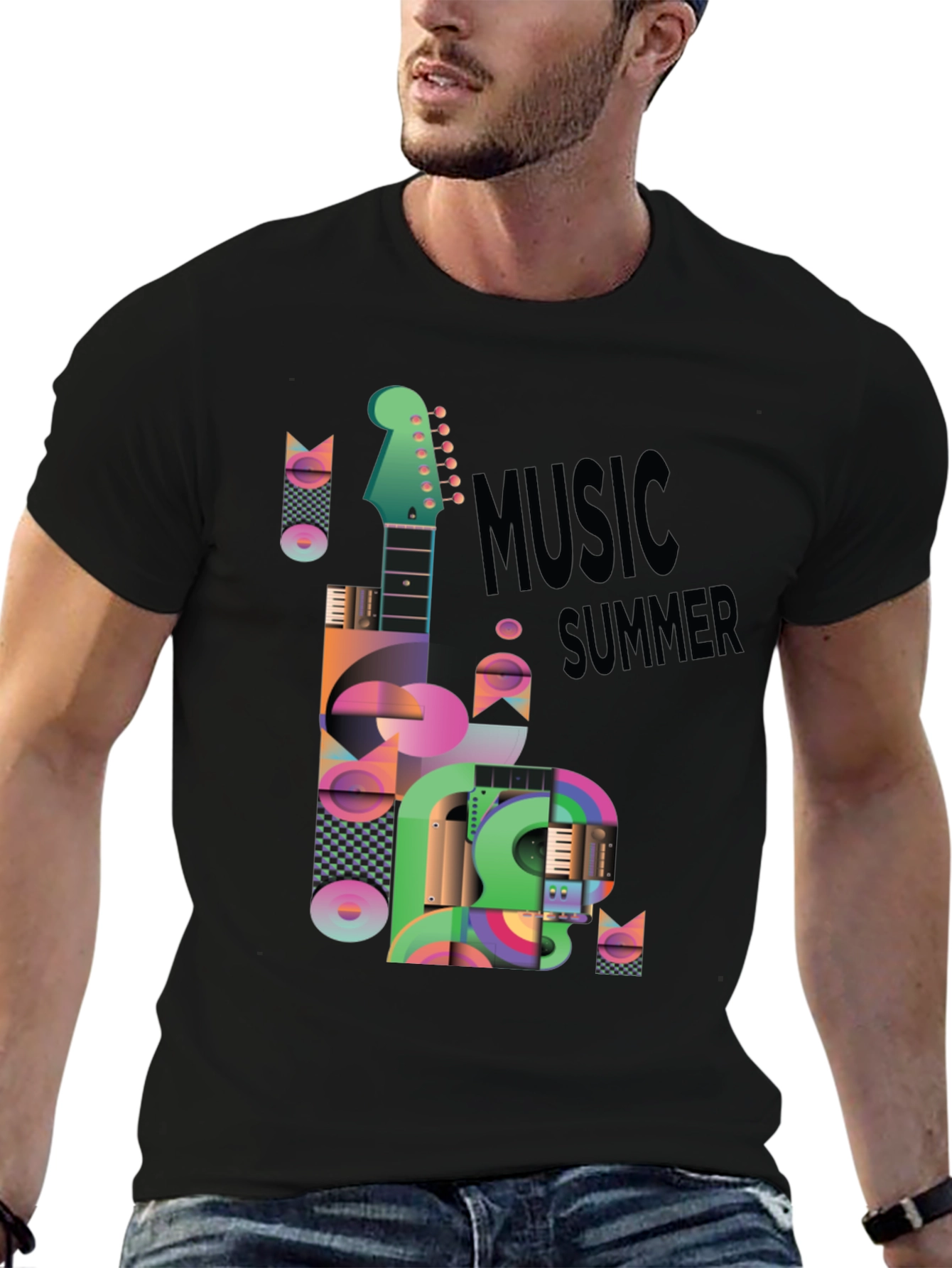Music Summer Black Graphic T-Shirt