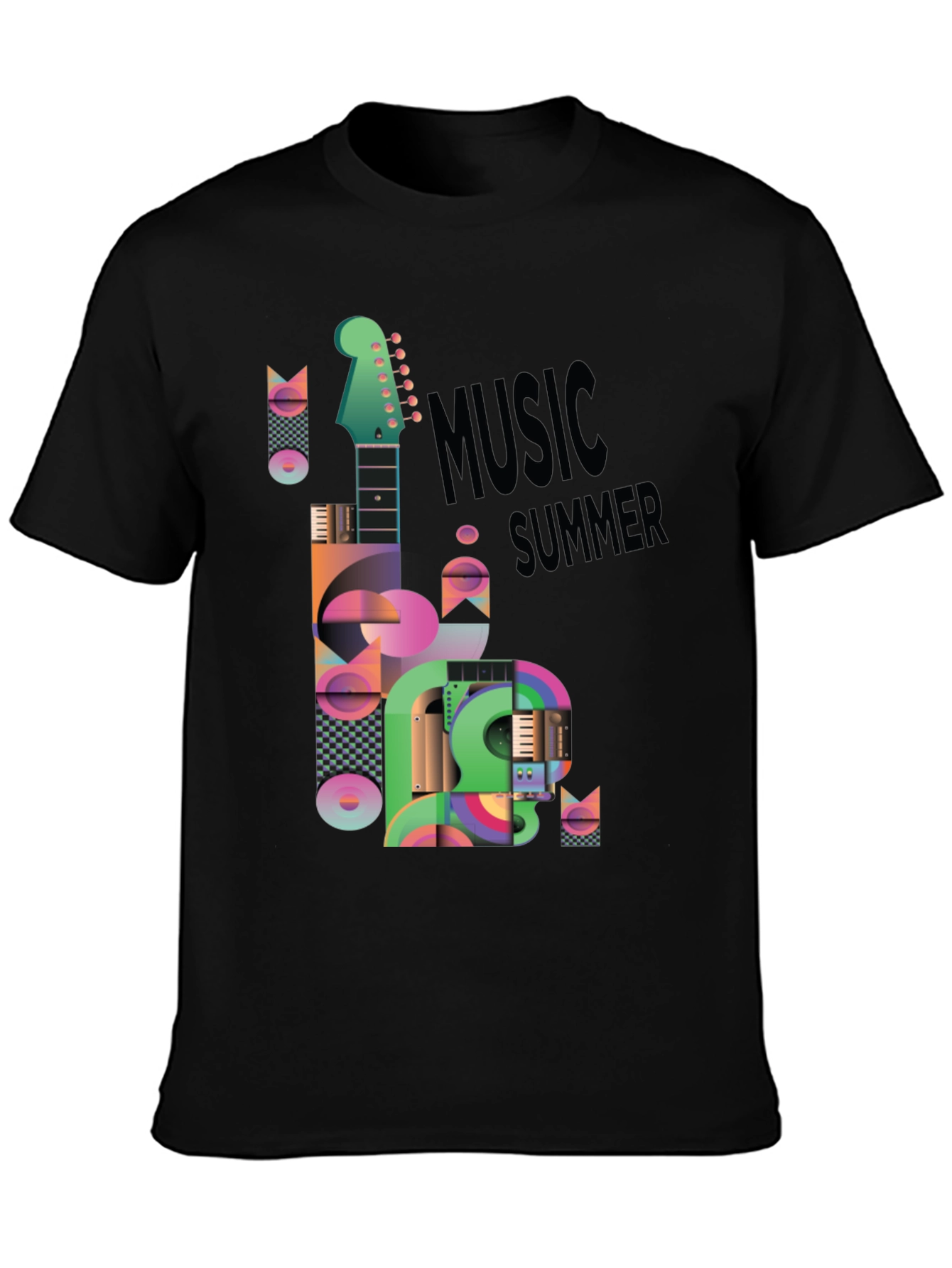 Music Summer Black Graphic T-Shirt