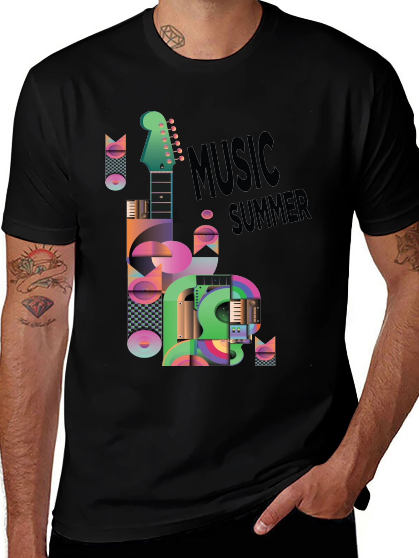 Music Summer Black Graphic T-Shirt