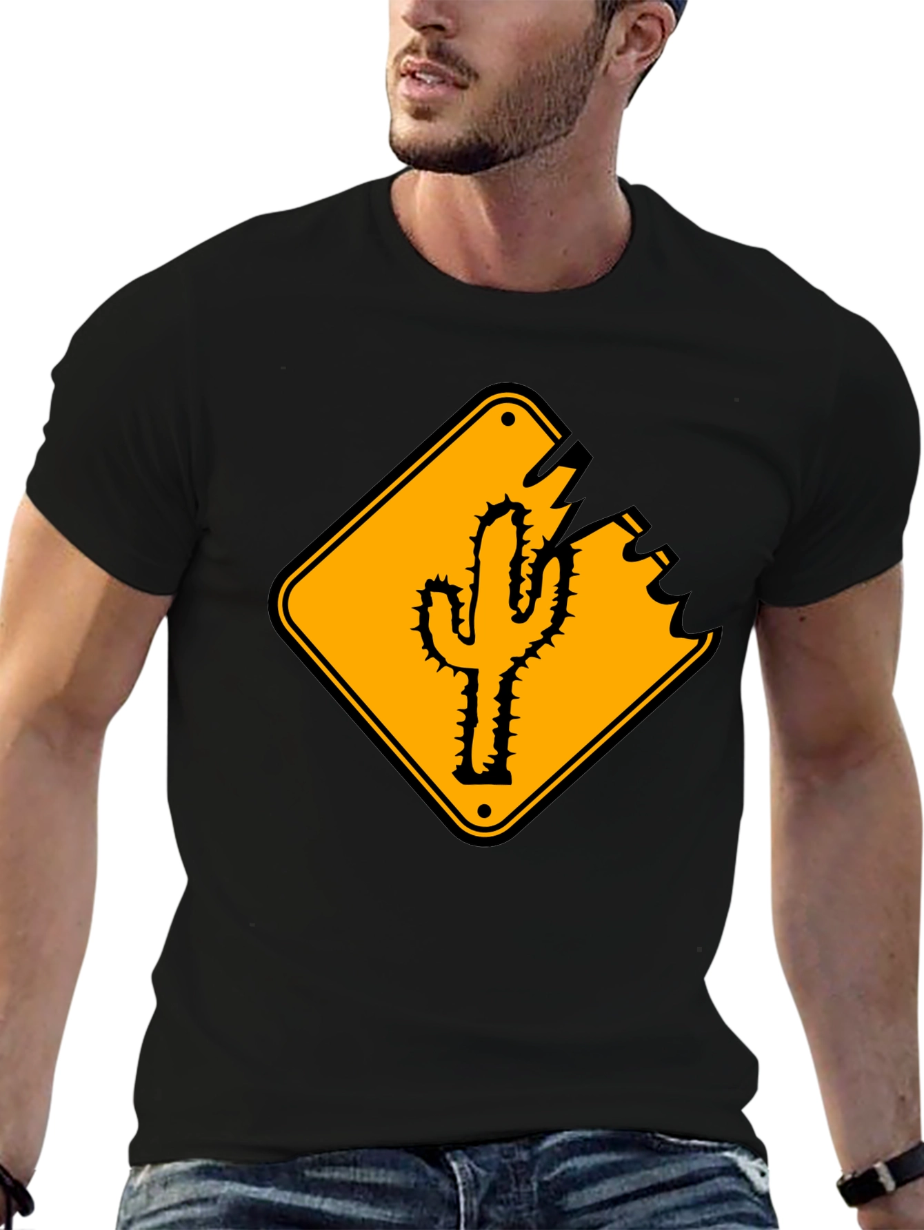 Cactus Road Sign Graphic Tee - Black