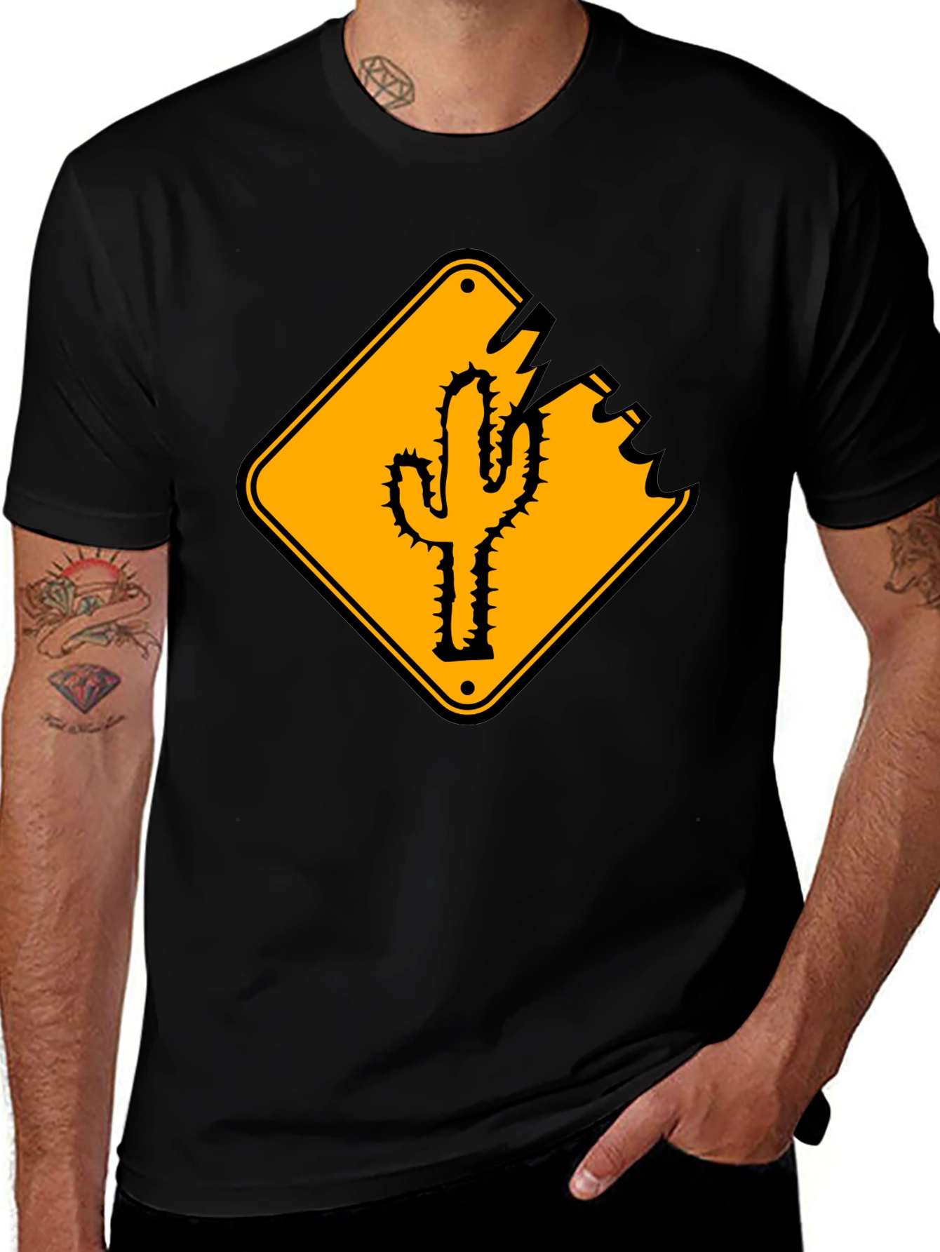 Cactus Road Sign Graphic Tee - Black