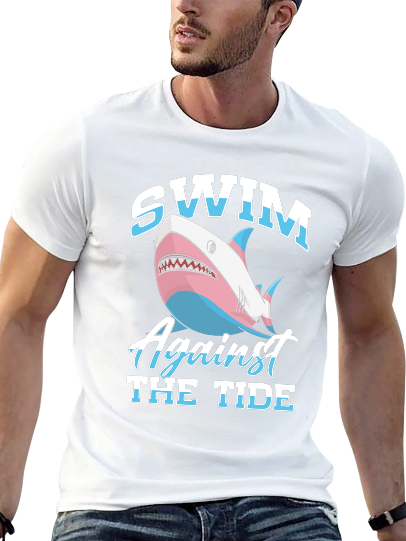 Swim Against The Tide Transgender Shark Graphic T-Shirt