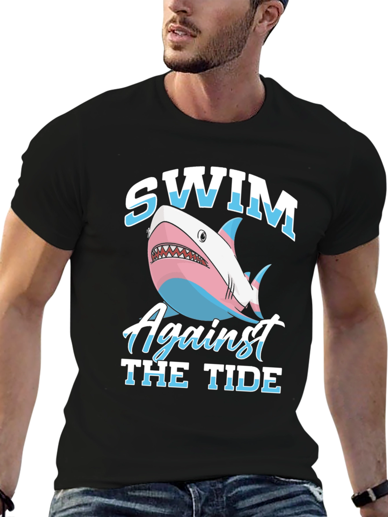 Swim Against The Tide Transgender Shark Graphic T-Shirt