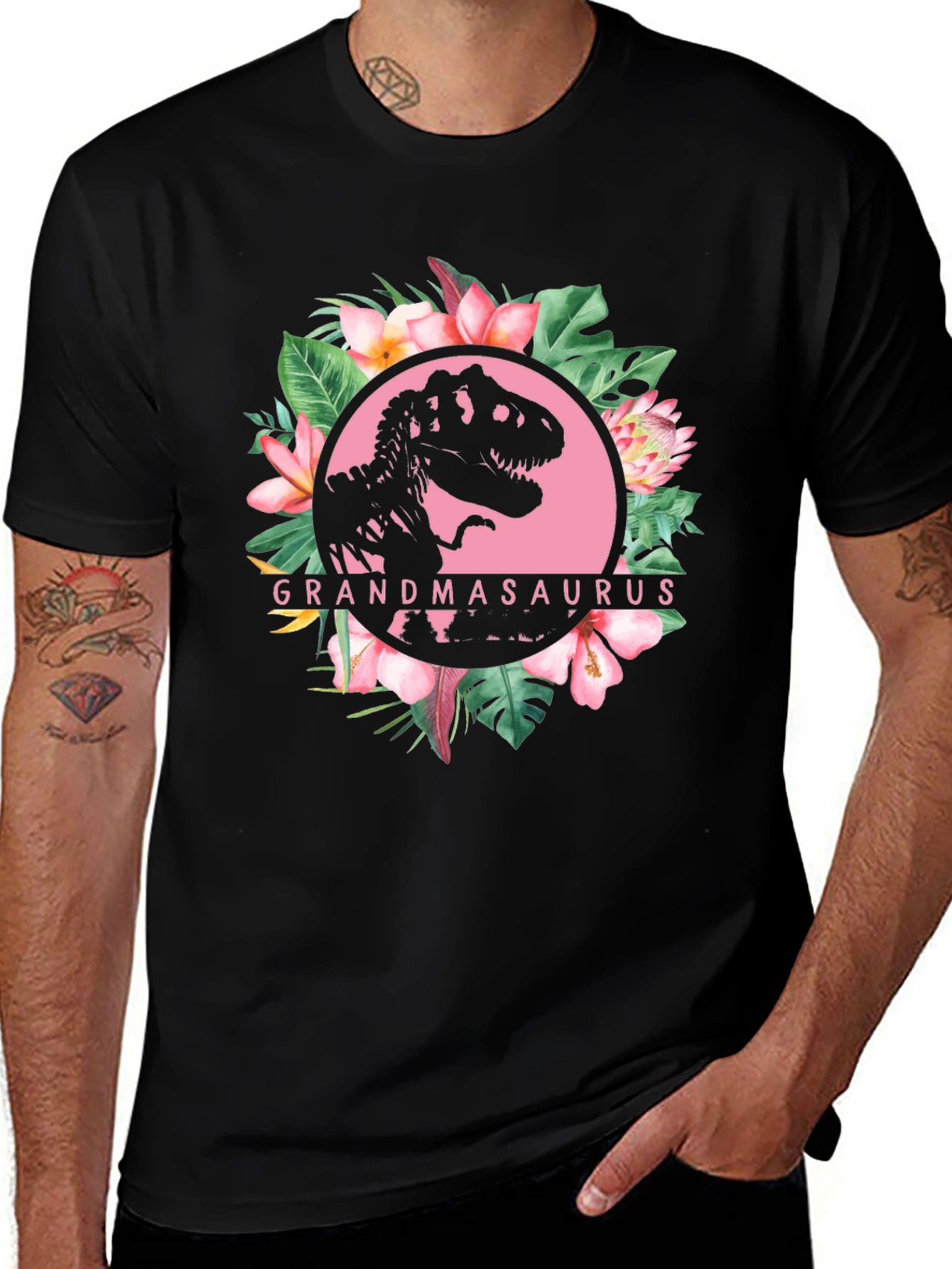 Grandmasaurus T-Rex Floral Graphic Tee