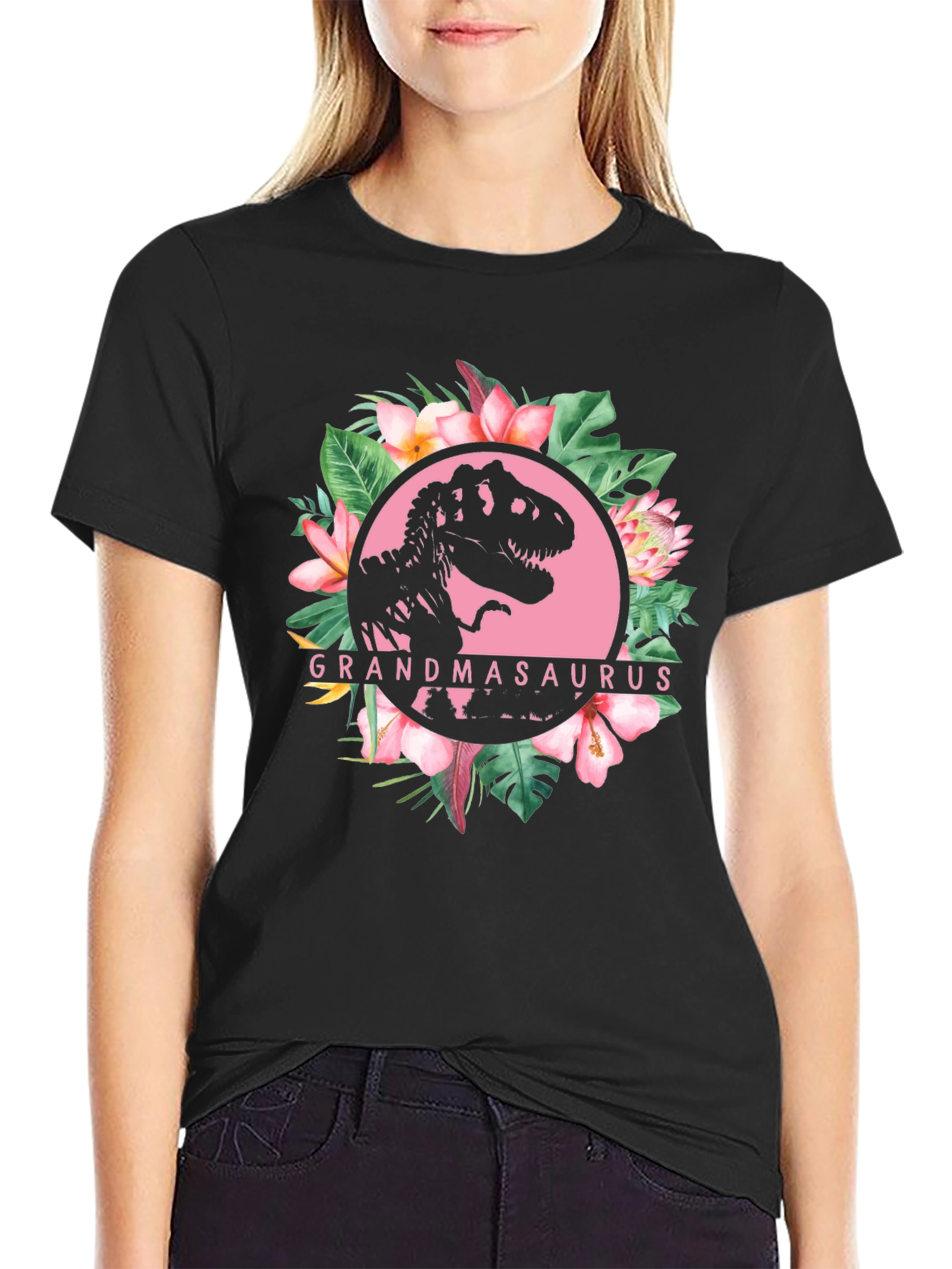 Grandmasaurus T-Rex Floral Graphic Tee