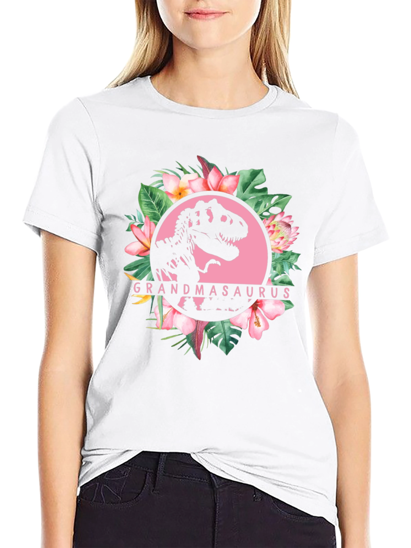 Grandmasaurus T-Rex Floral Graphic Tee