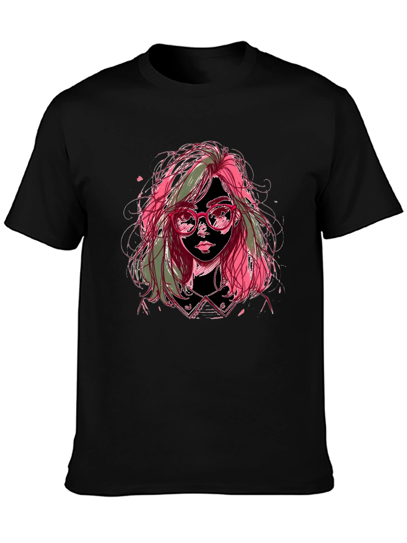 Artistic Girl Graphic Tee - Stylish Black T-Shirt