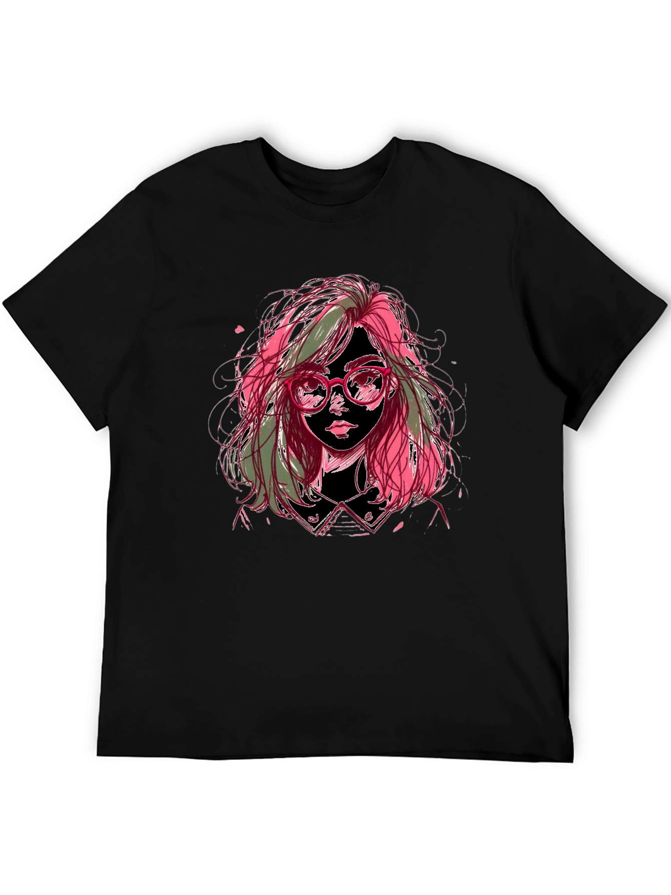 Artistic Girl Graphic Tee - Stylish Black T-Shirt