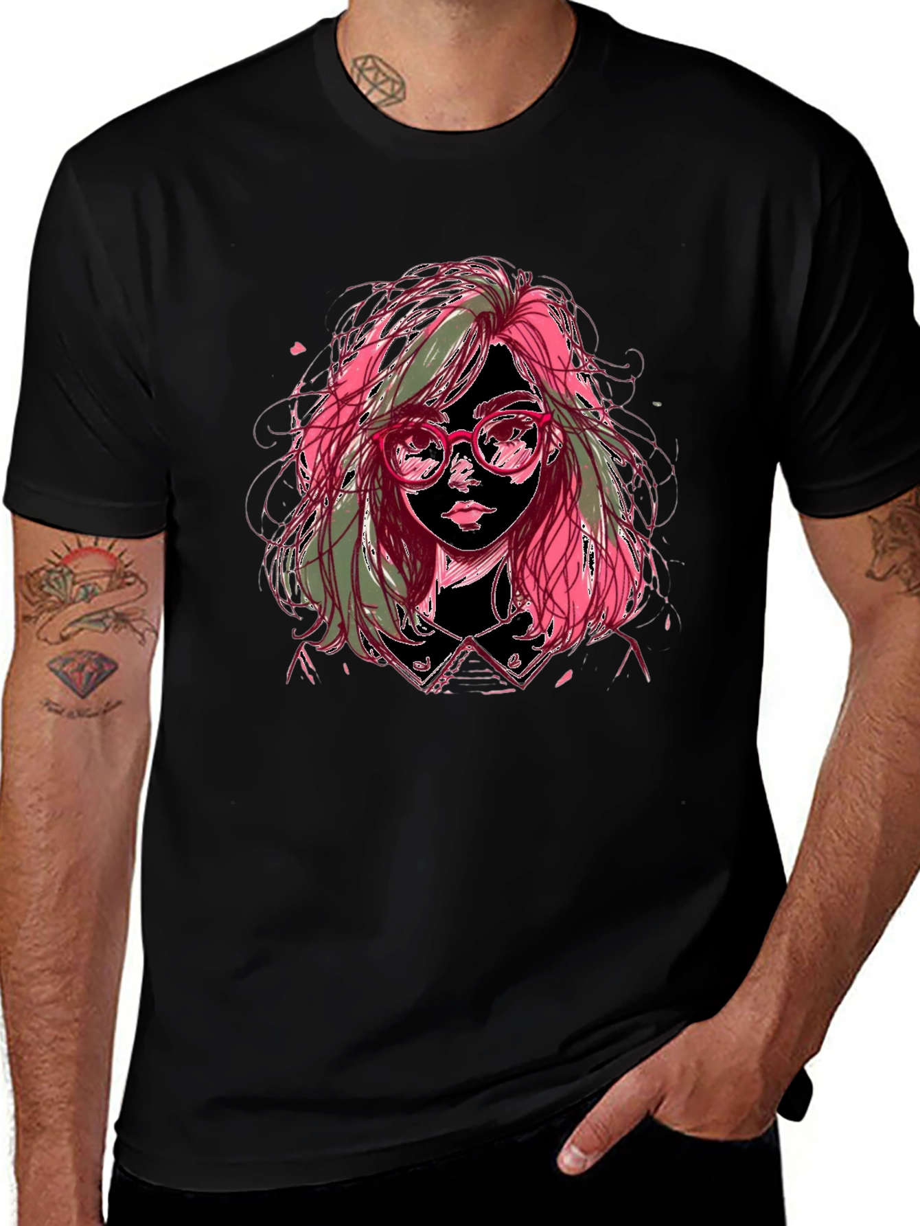 Artistic Girl Graphic Tee - Stylish Black T-Shirt