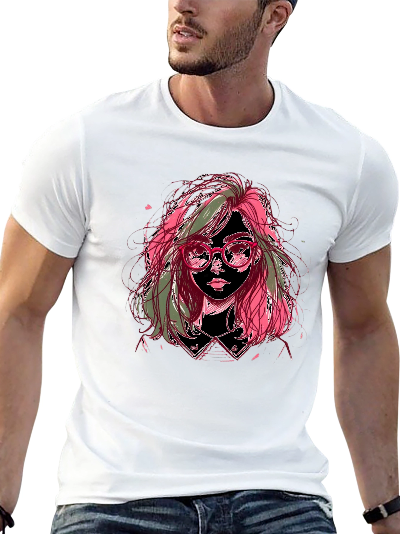 Artistic Girl Graphic Tee - Stylish Black T-Shirt