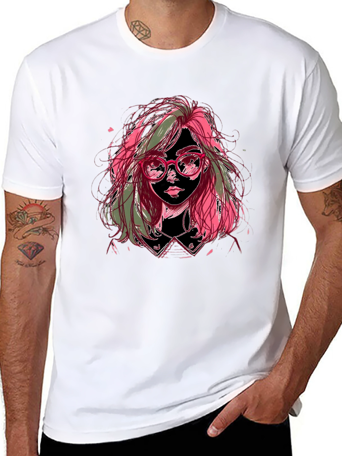 Artistic Girl Graphic Tee - Stylish Black T-Shirt