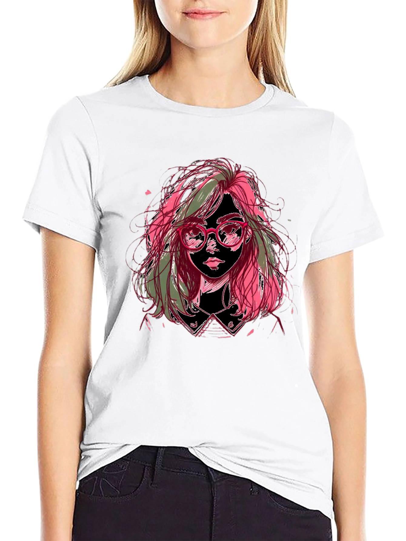 Artistic Girl Graphic Tee - Stylish Black T-Shirt
