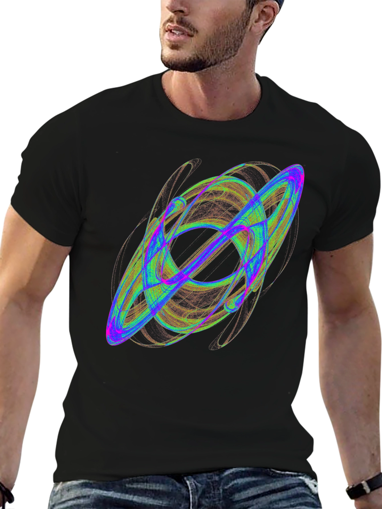 Abstract Neon Orbit Black T-Shirt