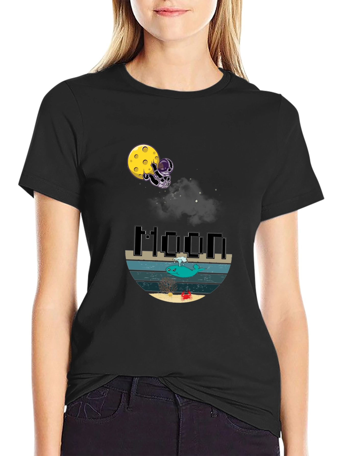 Astronaut Moon Whale Graphic T-Shirt