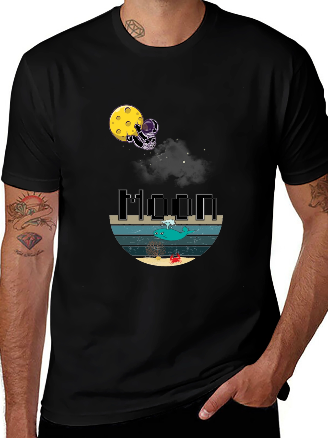 Astronaut Moon Whale Graphic T-Shirt