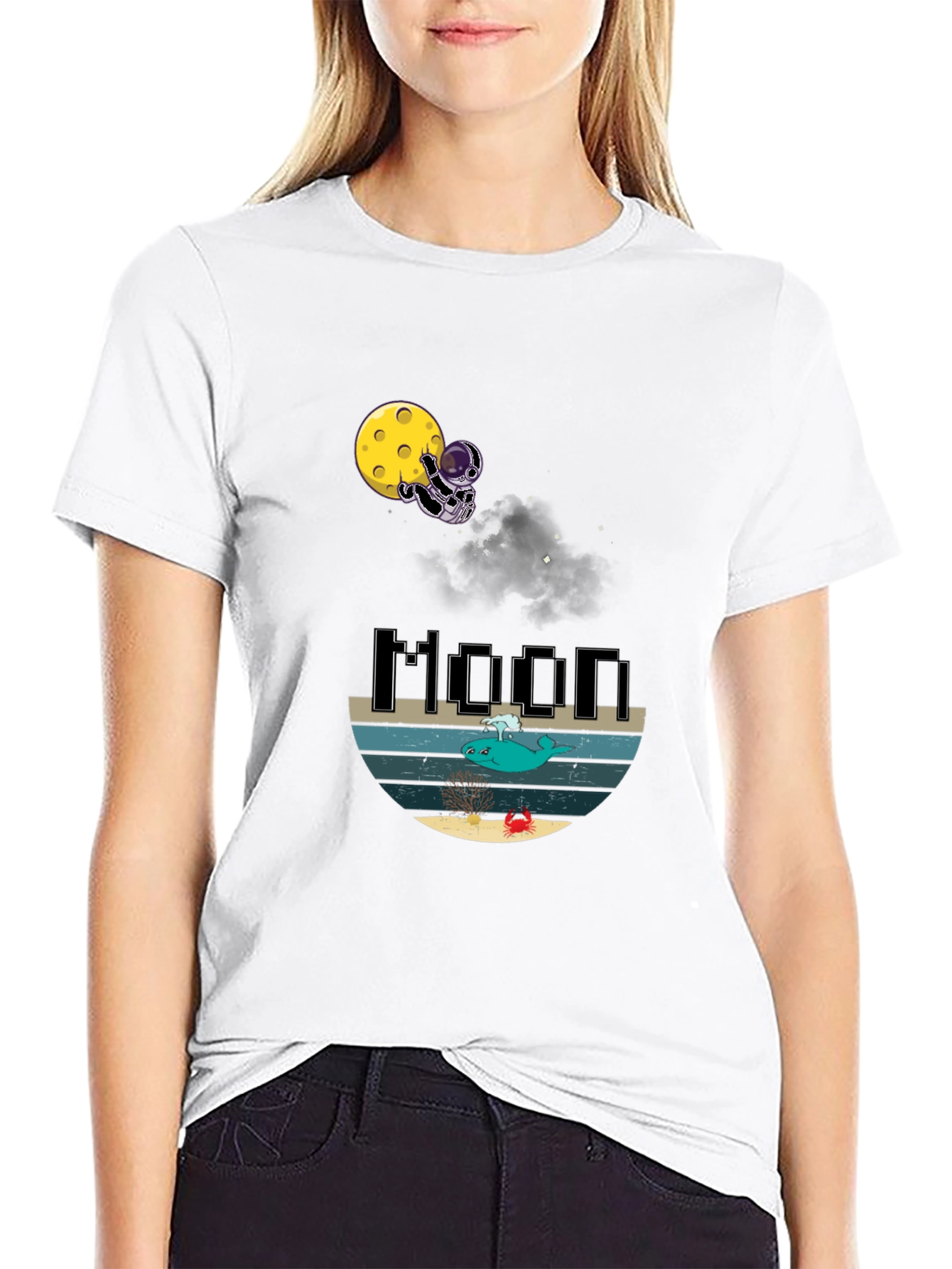 Astronaut Moon Whale Graphic T-Shirt