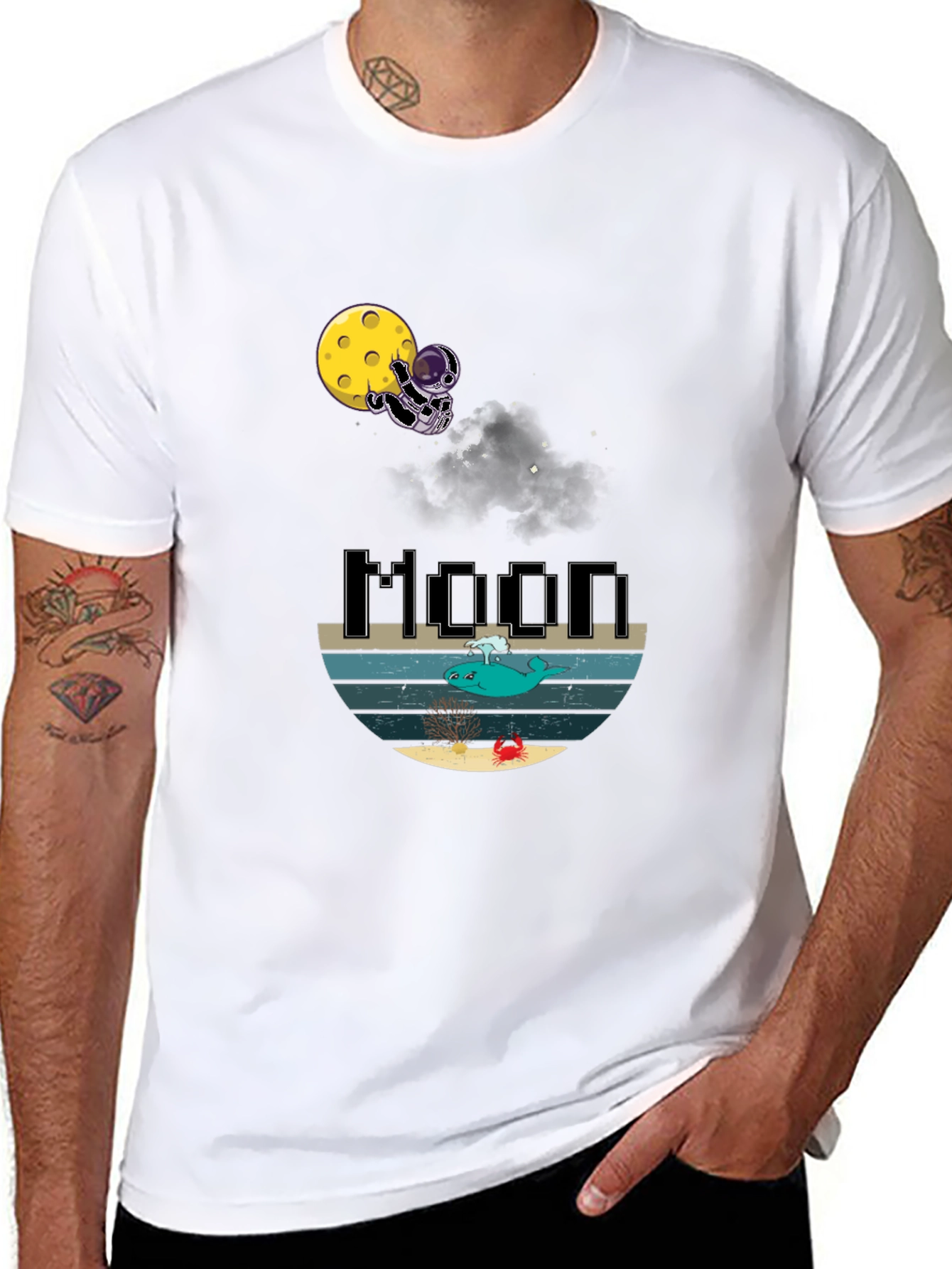Astronaut Moon Whale Graphic T-Shirt