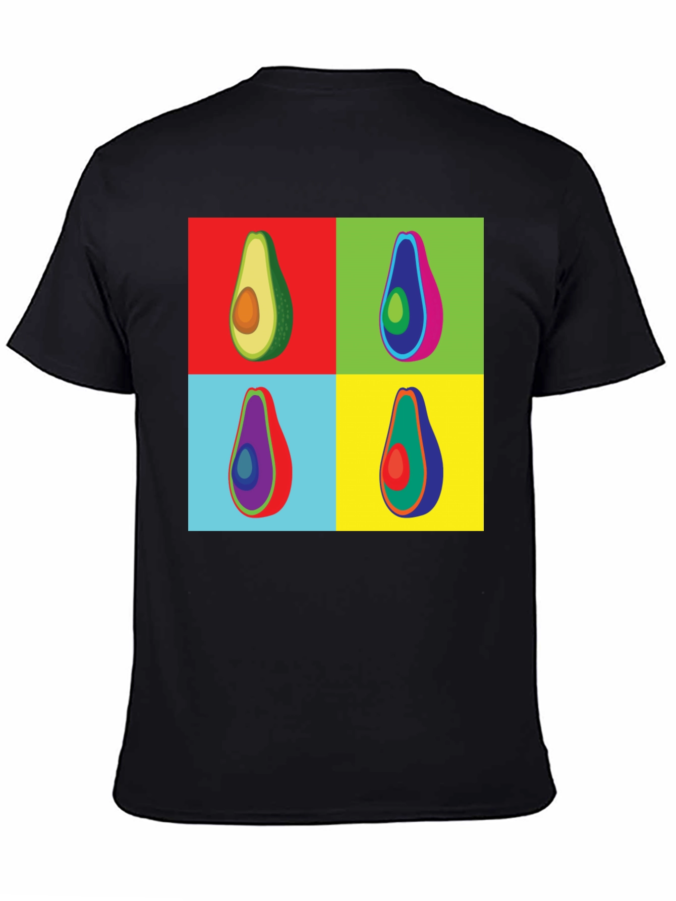 Pop Art Avocado Graphic Tee - Black Cotton T-Shirt