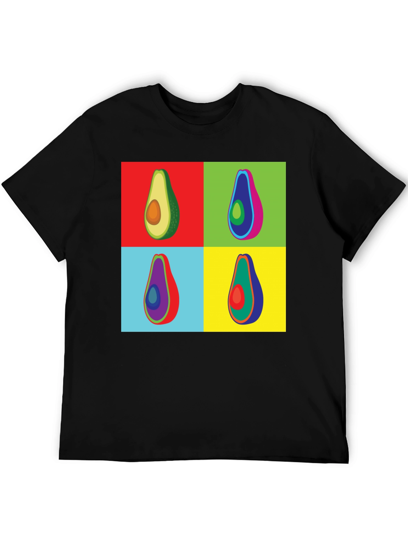 Pop Art Avocado Graphic Tee - Black Cotton T-Shirt