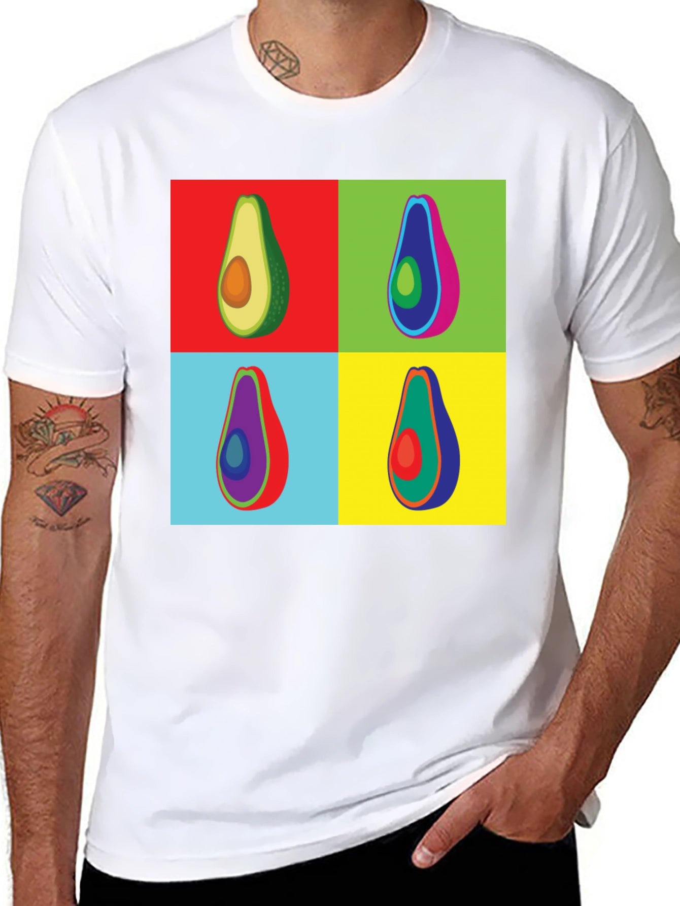 Pop Art Avocado Graphic Tee - Black Cotton T-Shirt