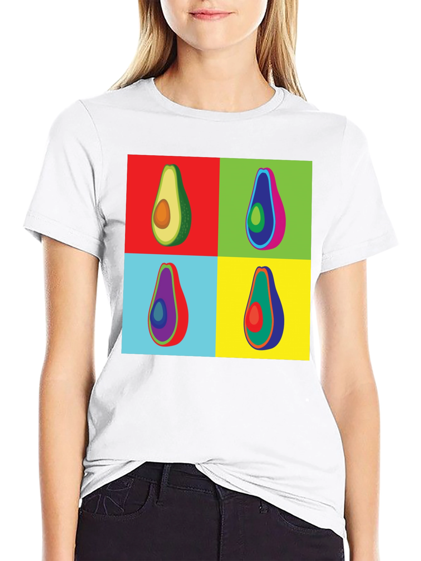 Pop Art Avocado Graphic Tee - Black Cotton T-Shirt