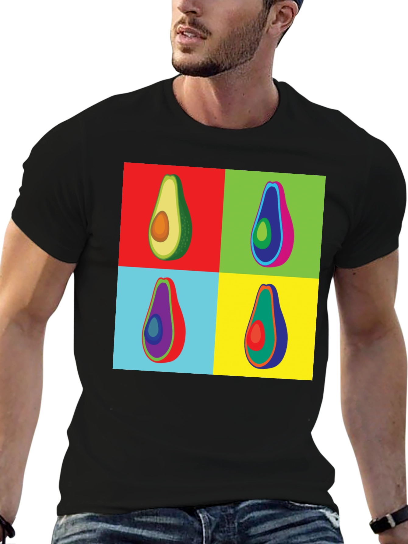 Pop Art Avocado Graphic Tee - Black Cotton T-Shirt