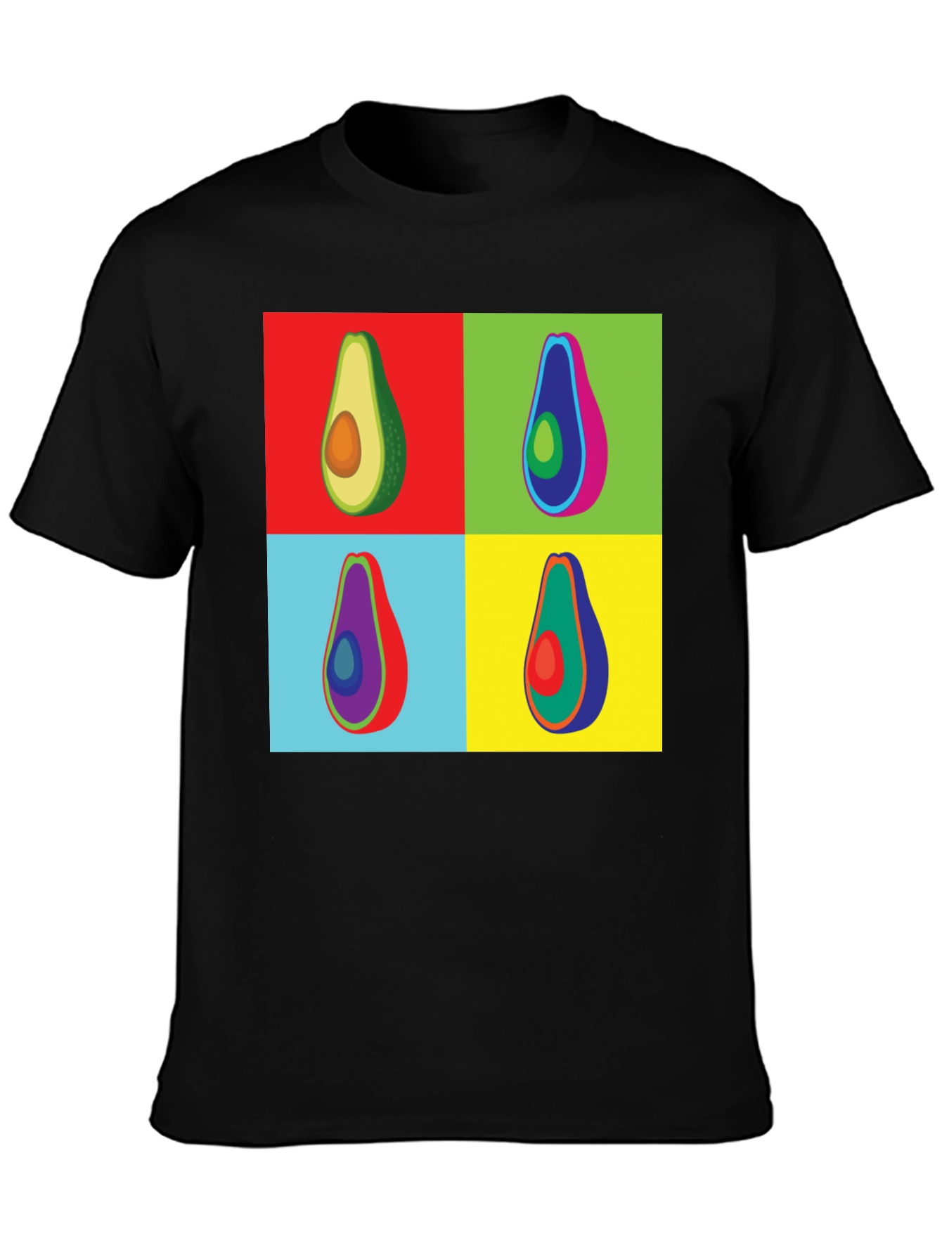 Pop Art Avocado Graphic Tee - Black Cotton T-Shirt