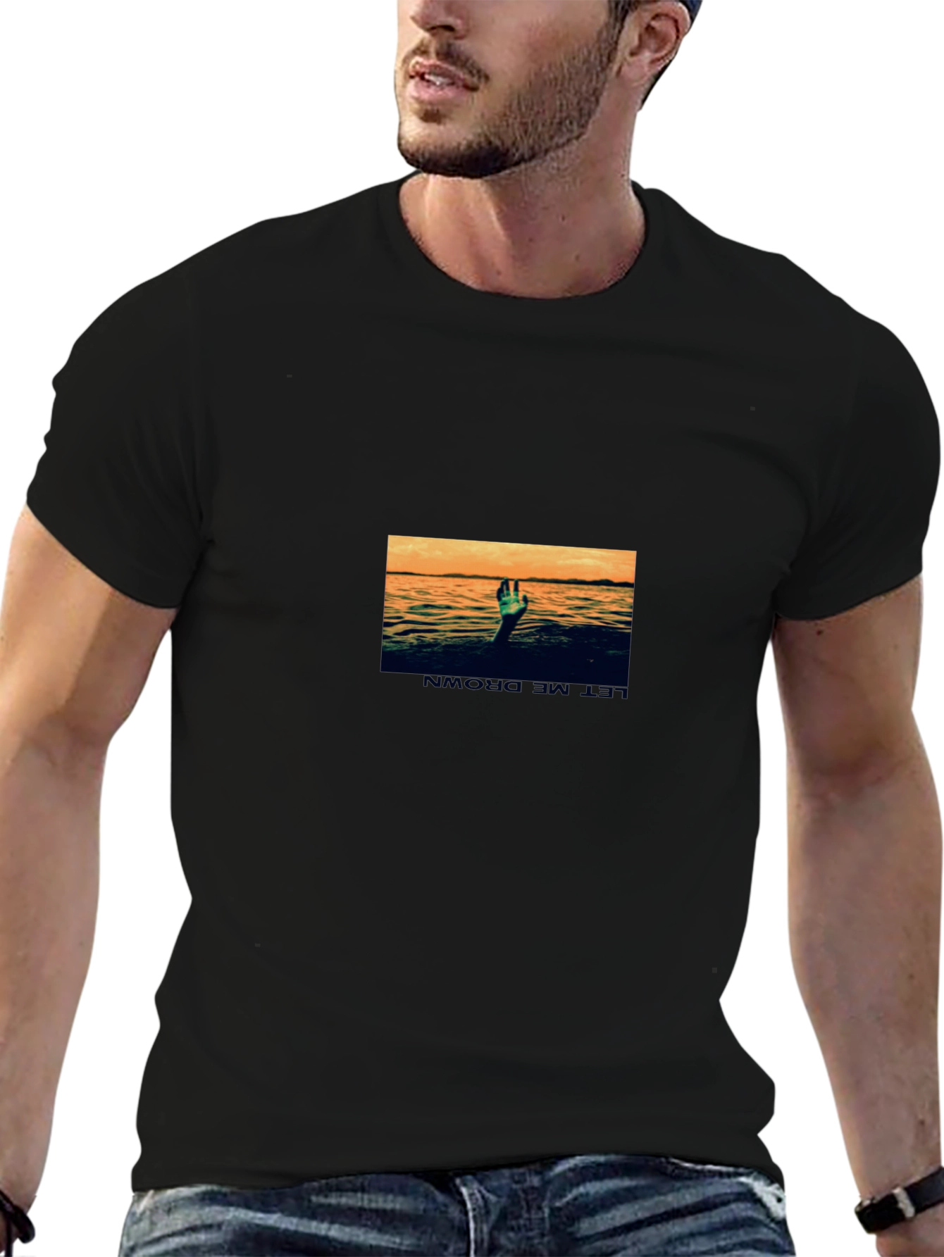 Drowning Hand Graphic Tee - Black Cotton Blend