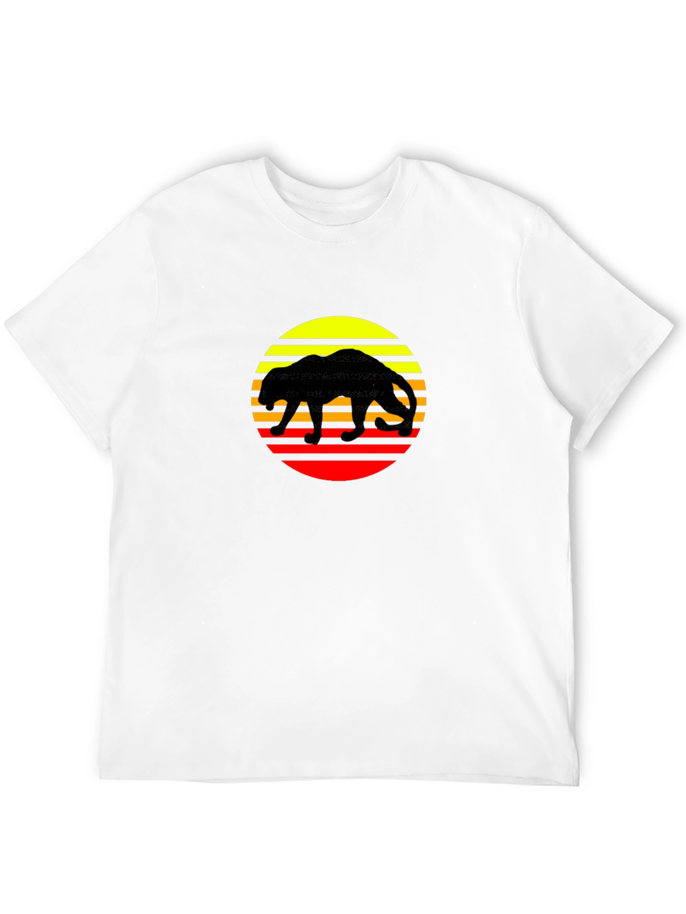 Retro Panther Sunset Graphic Tee - Black Cotton Shirt