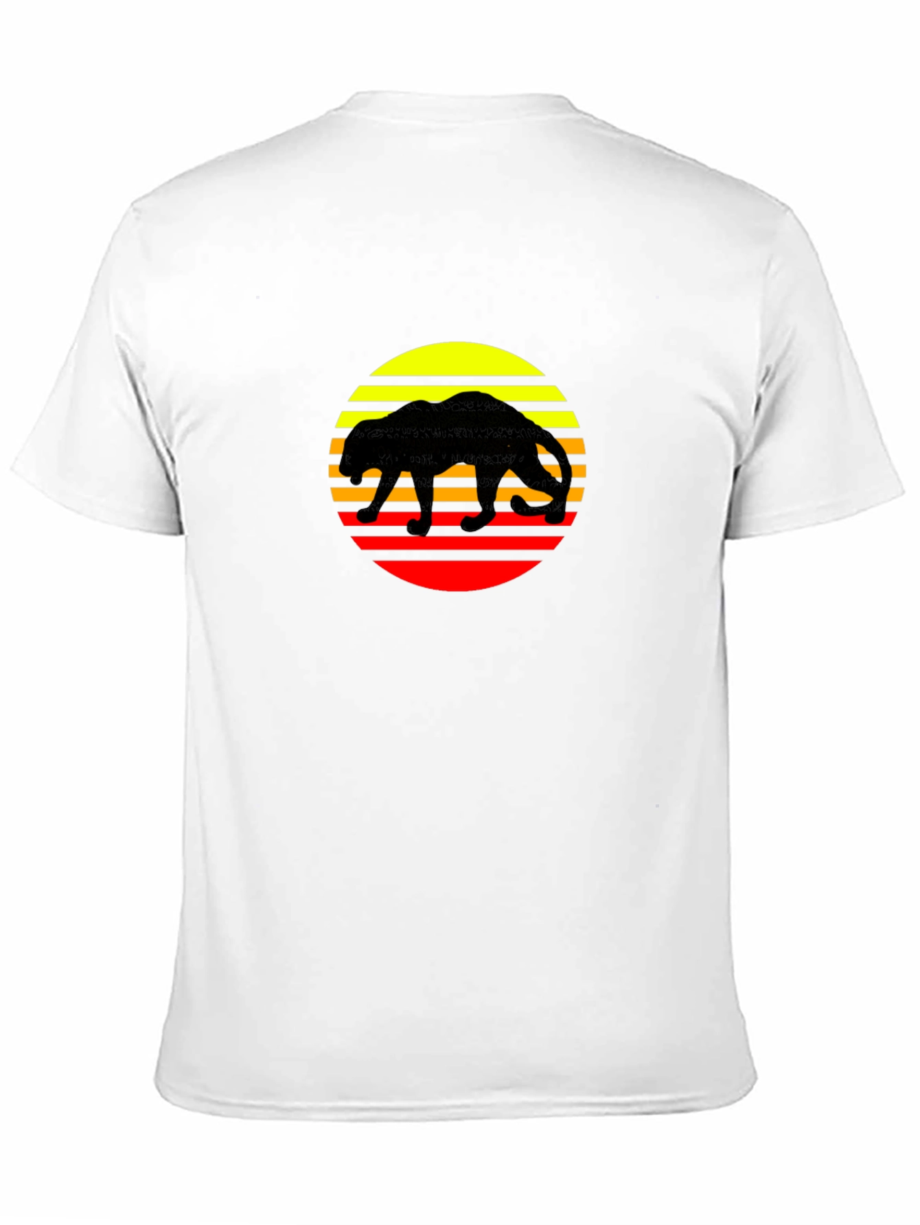 Retro Panther Sunset Graphic Tee - Black Cotton Shirt