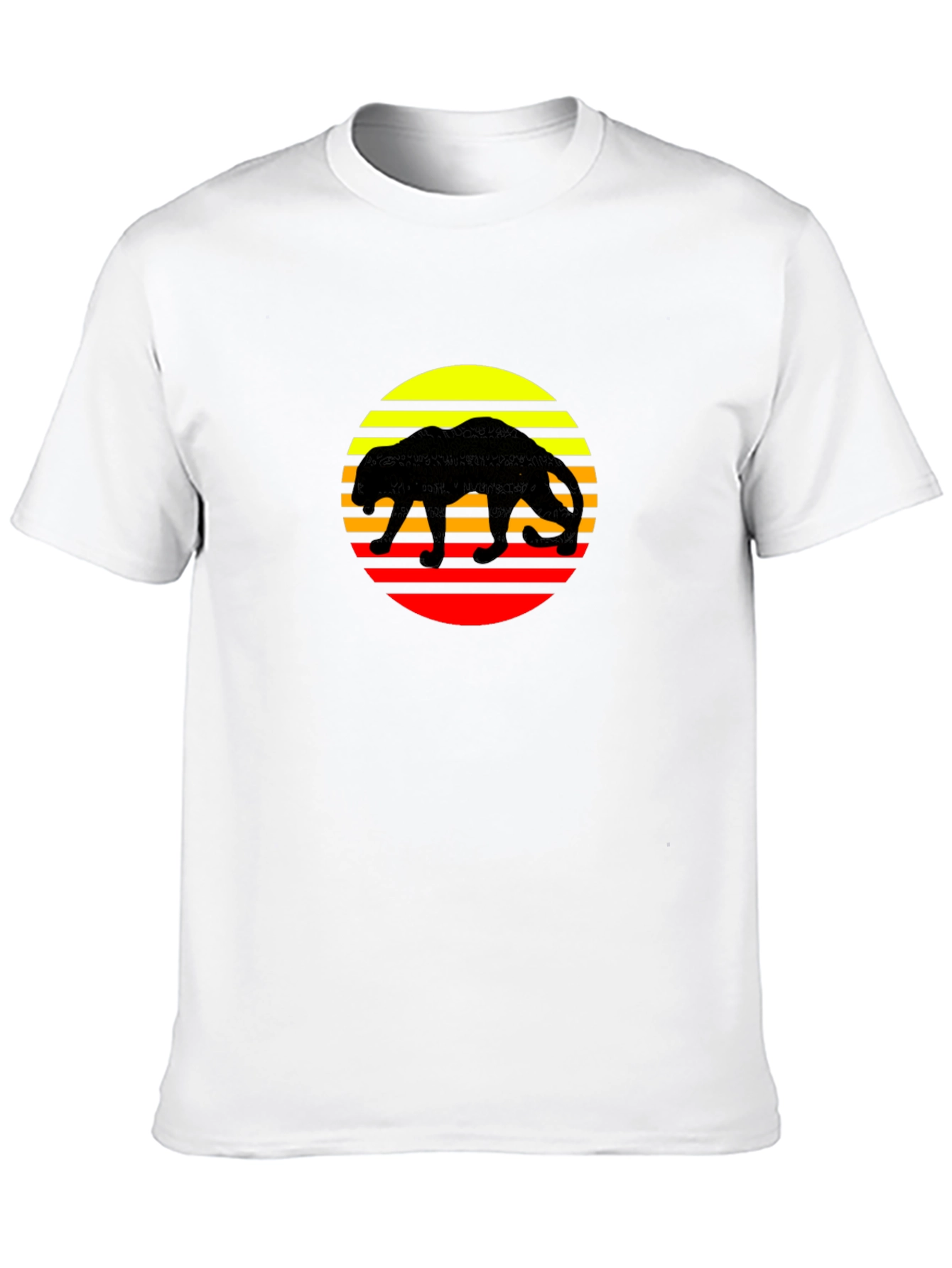Retro Panther Sunset Graphic Tee - Black Cotton Shirt